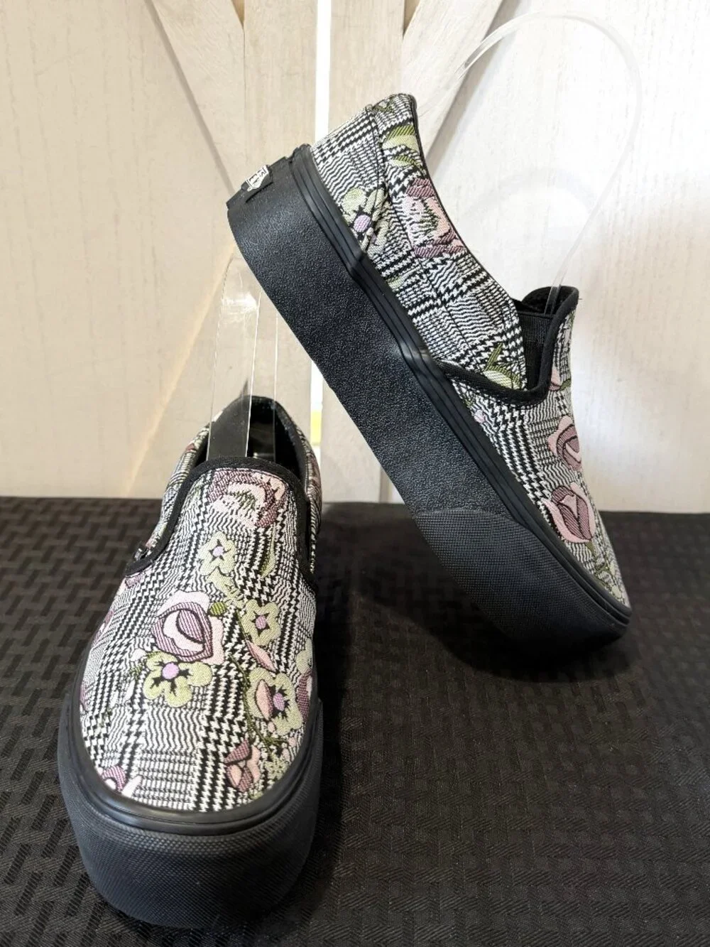Vans Classic Slip-On Stackform Sneakers in a Tapestry Floral/Black Colorway